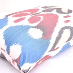 Blue & Red Cotton Ikat Lumbar Pillow Cover, Handloom Woven - 15x23 Inches - thumbnail 2