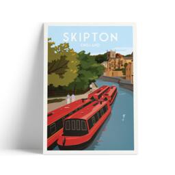 Skipton Travel Poster - Narrow Boats On The Leeds & Liverpool Canal Print Yorkshire England - thumbnail 1