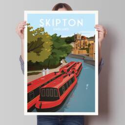 Skipton Travel Poster - Narrow Boats On The Leeds & Liverpool Canal Print Yorkshire England - thumbnail 3
