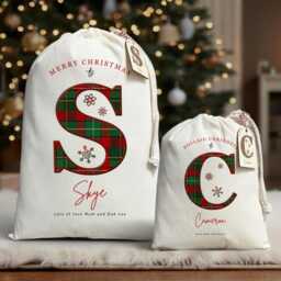 Personalised Tartan Santa Sack - Scottish Christmas Present Bag Nollaig Chridheil Gift Add Name Letter Custom Plaid Xmas Stocking - thumbnail 2