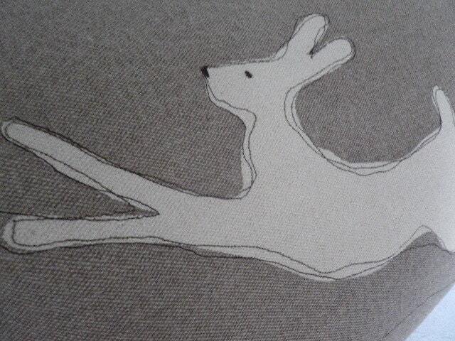 Hand Printed Stone Leaping Hare Cushion Cover - image 1