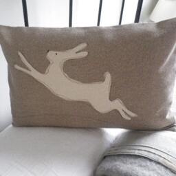 Hand Printed Stone Leaping Hare Cushion Cover - thumbnail 4