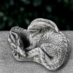 Stone Curled Dragon Statue Concrete Sculpture Cement Figurine Dragon Lover Gift Handmade Art Front Door Decoration - thumbnail 2