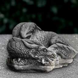 Stone Curled Dragon Statue Concrete Sculpture Cement Figurine Dragon Lover Gift Handmade Art Front Door Decoration - thumbnail 3