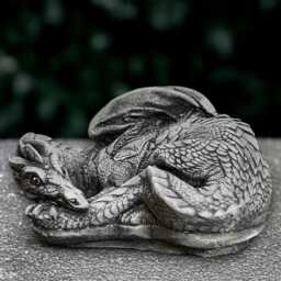Stone Curled Dragon Statue Concrete Sculpture Cement Figurine Dragon Lover Gift Handmade Art Front Door Decoration - thumbnail 1