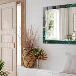Green Abstract Patterns Mirror, Rectangular Mirror With Frame, Gray Printed Decorative Wall Hallway - thumbnail 3