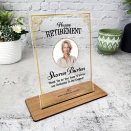 Happy Retirement Gold Frame Photo Gift Employee Custom Personalised Plaque - Acrylic Plaque, Present