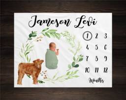 Cow Milestone Blanket Month Baby Growth Tracker Soft Shower Gift Newborn Boy Watch Me Grow Farmer Country