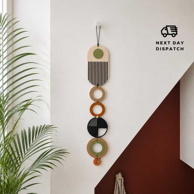 Modern Wall Art - Geometric Artwork Minimal Home Decor Slim Long Tapestry Wood - image 1