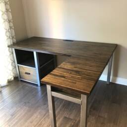 L-Shaped Desk Cabinet & Shelf, Rustic Wood Steel Desk, L Steel Legs, Corner With Cabinet, Industrial Office - thumbnail 2