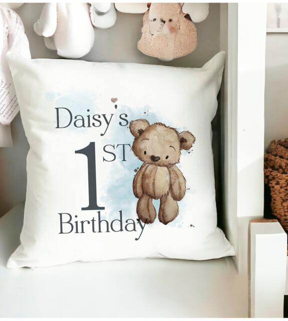 Personalised First Birthday Cushion, Baby Bear Baby's , 1st Gift - image 1