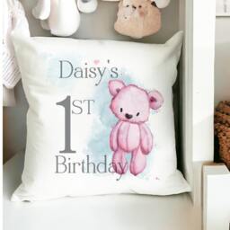 Personalised First Birthday Cushion, Baby Bear Baby's , 1st Gift - thumbnail 3