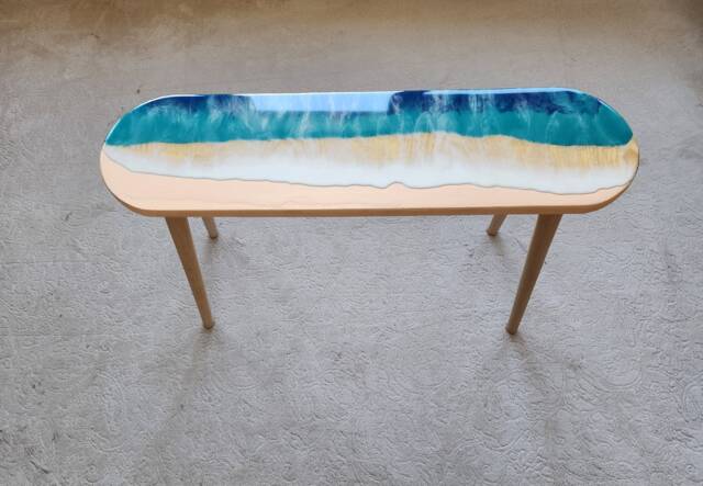 Epoxy Resin Ocean Wave Coffee Table Coastal Beach House Decor - image 1