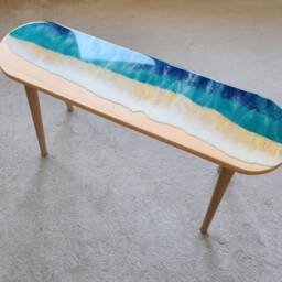 Epoxy Resin Ocean Wave Coffee Table Coastal Beach House Decor - thumbnail 3