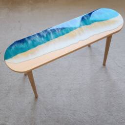 Epoxy Resin Ocean Wave Coffee Table Coastal Beach House Decor - thumbnail 2