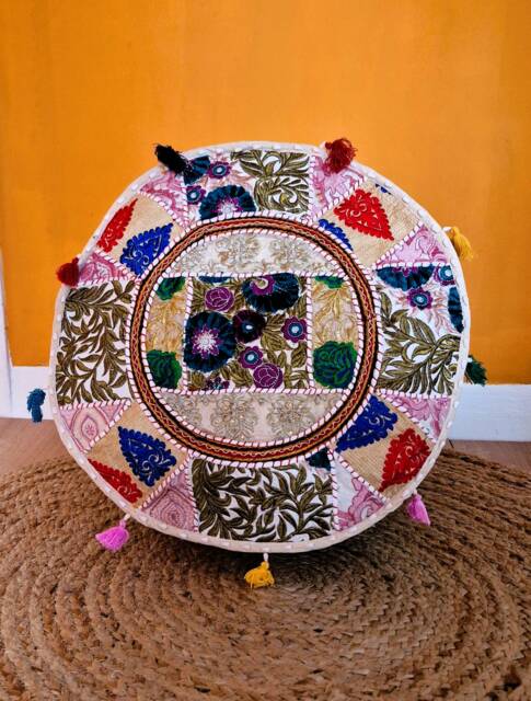 Indian Pouf Cover. Patchwork Ottoman. Handmade Home Deco - image 1