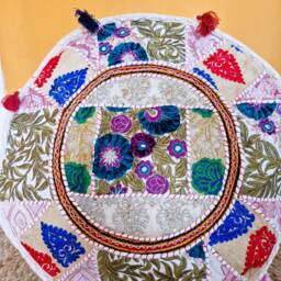 Indian Pouf Cover. Patchwork Ottoman. Handmade Home Deco - thumbnail 2