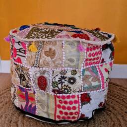 Indian Pouf Cover. Patchwork Ottoman. Handmade Home Deco - thumbnail 3
