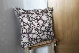 Brown Floral Cushion Cover 50x50cm - Farmhouse Block Print Pillow Cover, Cotton