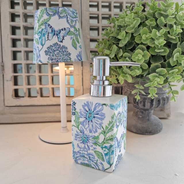 Lovely Blue & Turquoise Decoupaged Ceramic Soap Dispenser - image 1
