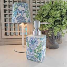 Lovely Blue & Turquoise Decoupaged Ceramic Soap Dispenser - thumbnail 1