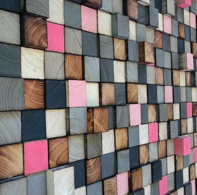 Handmade Reclaimed Wood Wall Art - Grey, Pink Mosaic Decor - image 1