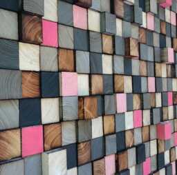 Handmade Reclaimed Wood Wall Art - Grey, Pink Mosaic Decor - thumbnail 1
