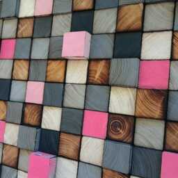 Handmade Reclaimed Wood Wall Art - Grey, Pink Mosaic Decor - thumbnail 2