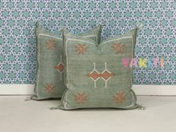 Yakiti-Green Square Moroccan Pillows 20x20, Aka Cactus Silk Pillow, Sabra Pillows, Outdoor Luxury Pillow, Durable & Weather Resistant - thumbnail 1