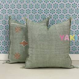 Yakiti-Green Square Moroccan Pillows 20x20, Aka Cactus Silk Pillow, Sabra Pillows, Outdoor Luxury Pillow, Durable & Weather Resistant - thumbnail 2