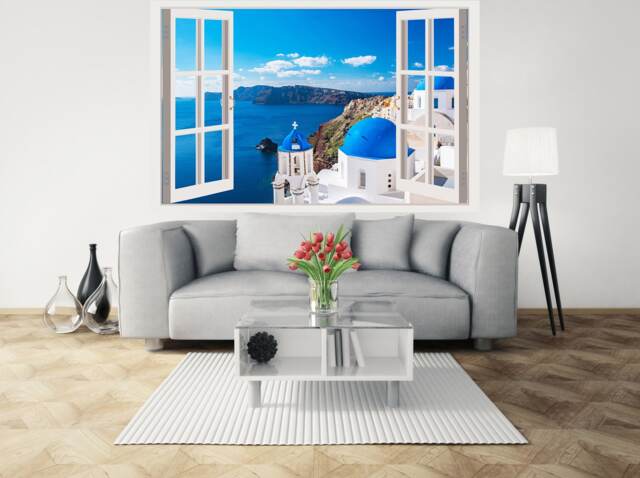 Greece Wall-Decal, Santorini Murals 3D Wall Decor, Vinyl Decals, Stickers, Peel & Stick Vinyl W33 - image 1