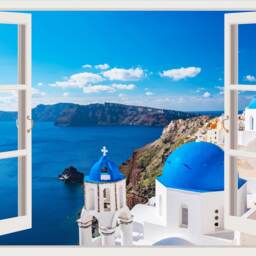 Greece Wall-Decal, Santorini Murals 3D Wall Decor, Vinyl Decals, Stickers, Peel & Stick Vinyl W33 - thumbnail 2