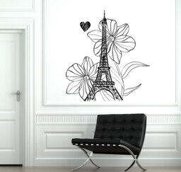 Wall Decal Paris France Vacation Flower Heart Romantic Vinyl Sticker 1813Dz - thumbnail 1