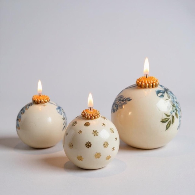 Large Christmas Bauble Candle, Snowflake Ornament Candle, Festive Gift For Her, Holiday Table Decor, Secret Santa Present, Winter Home Candle Set - image 1