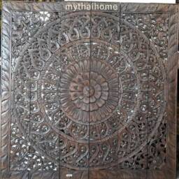 Large White King Headboard Mandala Wall Art Panel Bohemian 72 Inches Lotus Flower Wooden Hand Craved Carve Craving Teak Wood Thai - thumbnail 3