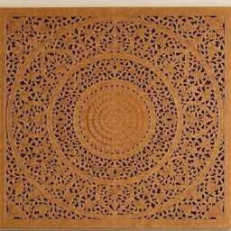 Hand Carved Teak Wood California King Headboard, White Natural Brown Floral Lotus Mandala Boho Wall Art 180cm 72 Inch - thumbnail 4