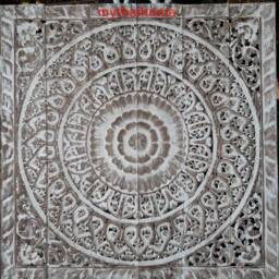 Large White King Headboard Mandala Wall Art Panel Bohemian 72 Inches Lotus Flower Wooden Hand Craved Carve Craving Teak Wood Thai - thumbnail 2