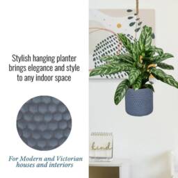 Grey Honeycomb Style Handmade Concrete & Stone Hanging Pot Planters With Recycled Rope For Trailing Cascading Vining Plants Pothos Ivy - thumbnail 3