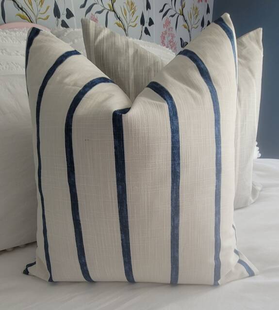 2 Colors Blue & Off White Stripe.gray Ivory Stripe Pillow Covers.slipcovers.toss Pillows.throw Pillows.cushion Covers.stripes - image 1