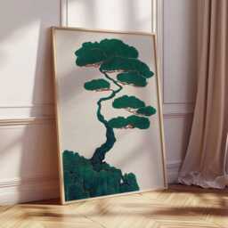Japanese Bonsai Tree Art Print, Minimalist Nature Wall Art, Zen Landscape Poster, Modern Asian Decor, Green Botanical Artwork - thumbnail 2