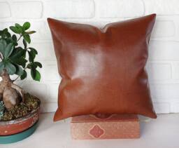 Terracotta Faux Leather Pillow Cover Rustic Modern Home Decor - 16''x16''