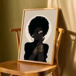 Afrocentric Woman Silhouette Art Print Black, Gold & Beige Boho Decor - Poster Only - thumbnail 3