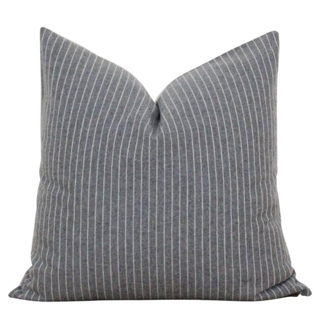 Gray Stripe Pillow Cover - Wool Blend & Beige Neutral 20x20 Throw Emery - image 1