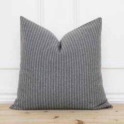 Gray Stripe Pillow Cover - Wool Blend & Beige Neutral 20x20 Throw Emery - thumbnail 2