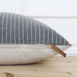 Gray Stripe Pillow Cover - Wool Blend & Beige Neutral 20x20 Throw Emery - thumbnail 3