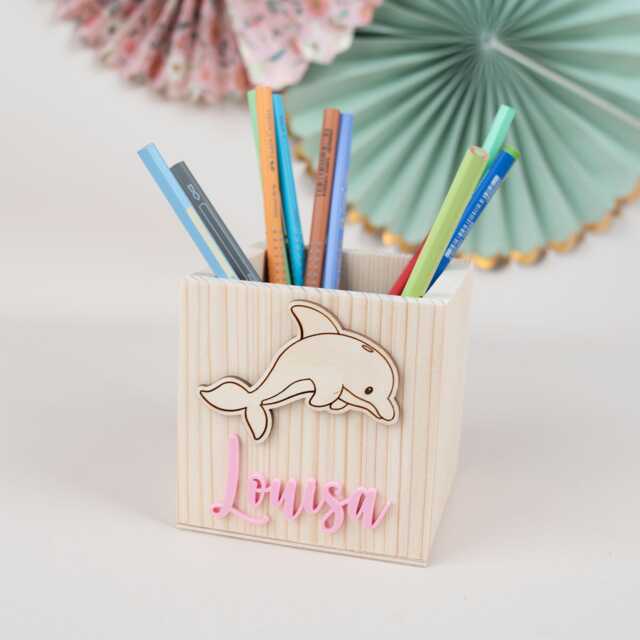 Personalized Dolphin Pencil Holder, School Cone Gift, Holder With Name For Girls, First Day Of Boys, Box Schoolchildren - image 1