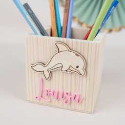 Personalized Dolphin Pencil Holder, School Cone Gift, Holder With Name For Girls, First Day Of Boys, Box Schoolchildren - thumbnail 2