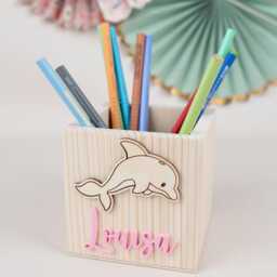 Personalized Dolphin Pencil Holder, School Cone Gift, Holder With Name For Girls, First Day Of Boys, Box Schoolchildren - thumbnail 3