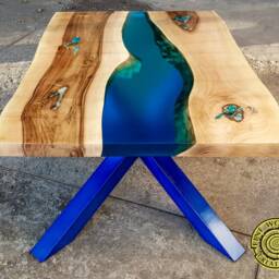Resin River Coffee Table With Turquoise Legs - thumbnail 3