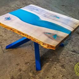 Resin River Coffee Table With Turquoise Legs - thumbnail 4